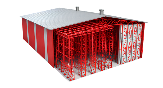3D-модель самонесущего склада с металлическими стеллажными конструкциями